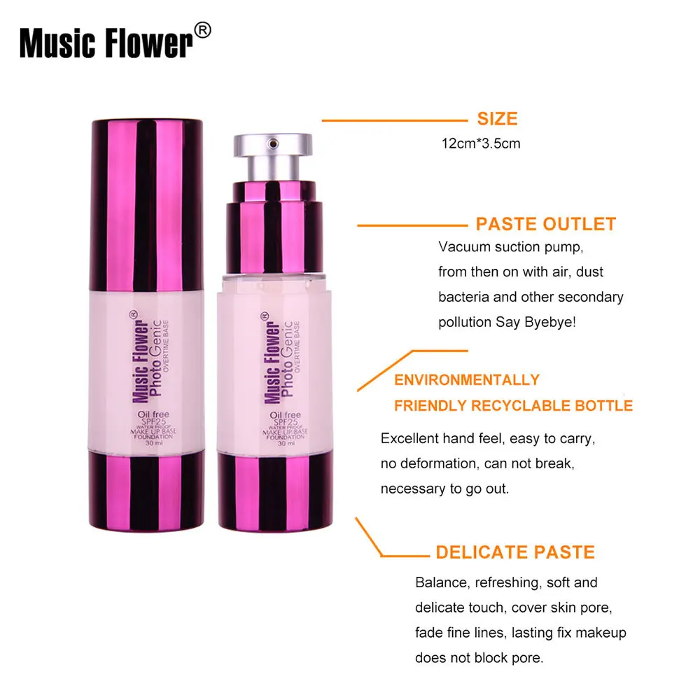 Music Flower сверхурочно основа под макияж консилер Foundation безмасляный SPF 25 воды