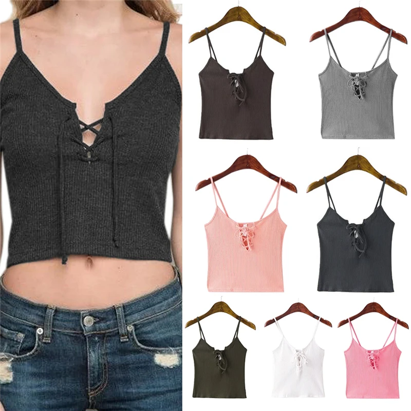 Новый женский топ бюстье с перекрестной шнуровкой спереди|crop top tank|women camistop tank |