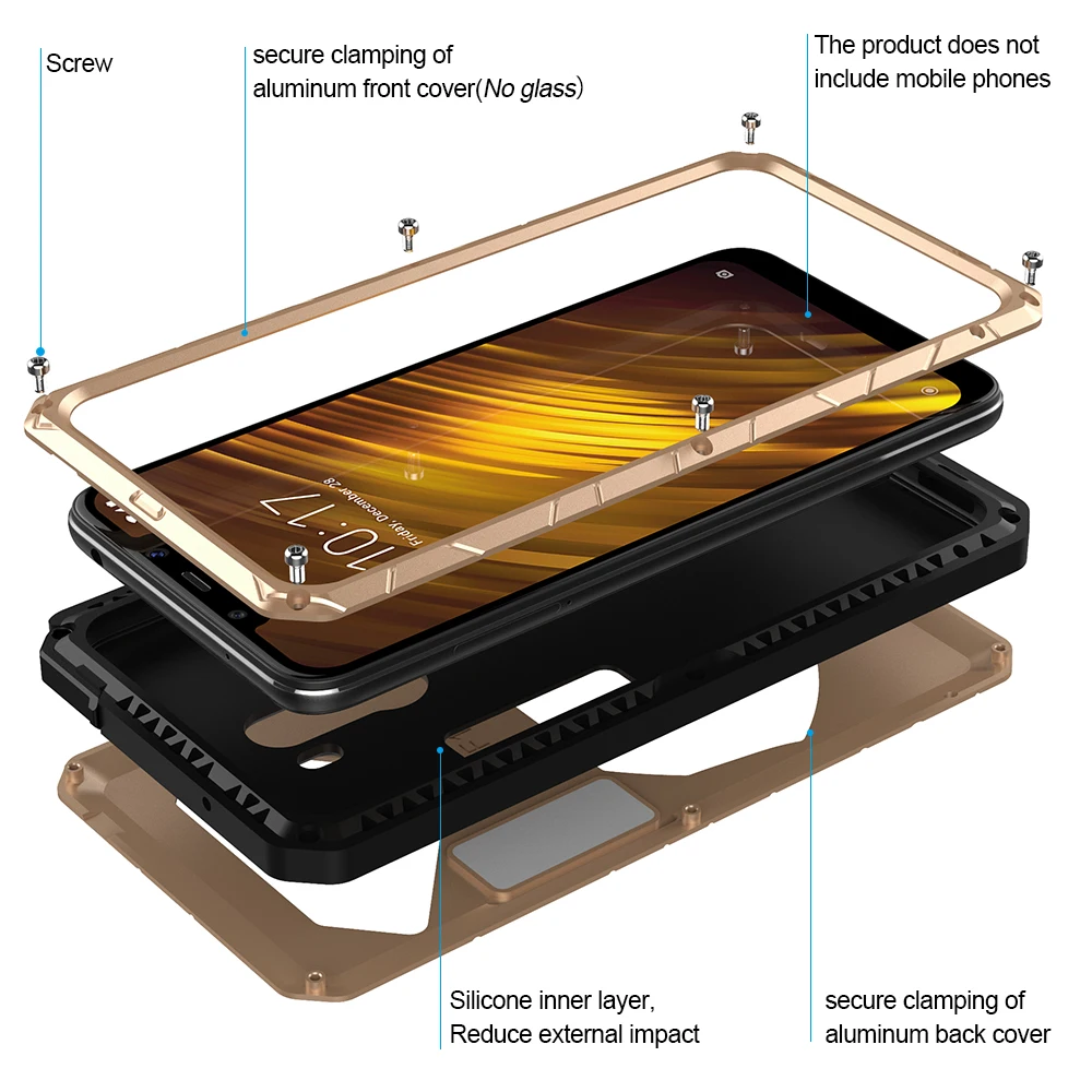 Для Xiaomi mi Pocophone F1 твердый корпус для телефона Алюминиевый металлический протектор экрана из закаленного стекла для Xiao mi 9 T сверхмощный протектор