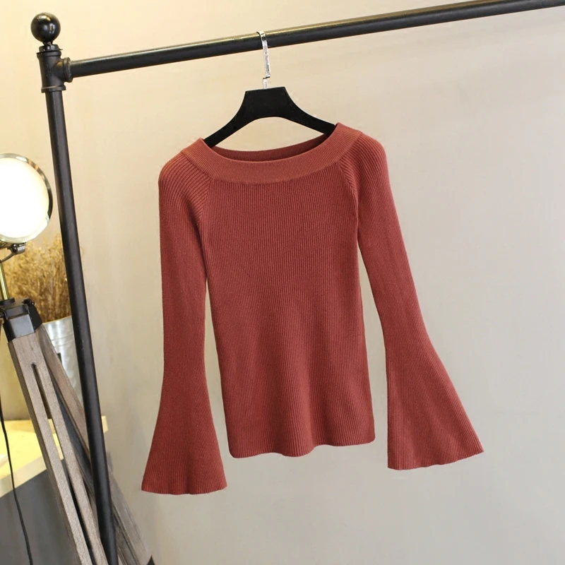 Autumn Basic Sweater Women Slash Neck Jersey Mujer Solid Knitted Slim Fashion Pullover Long Sleeve Off Shoulder | Женская одежда