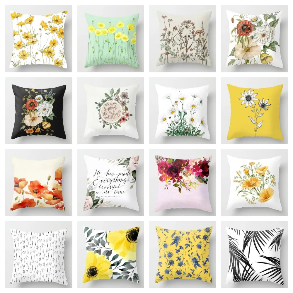 ZENGIA Cojines Decor Para Sofa Cushion Cover Yellow Flowers Pillow Geometric Polyester Decoration Home Housse De Coussin | Дом и сад