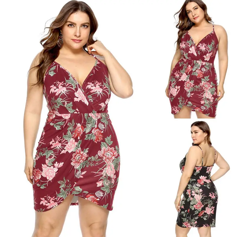 Женское приталенное платье с цветочным принтом плиссированное большого размера