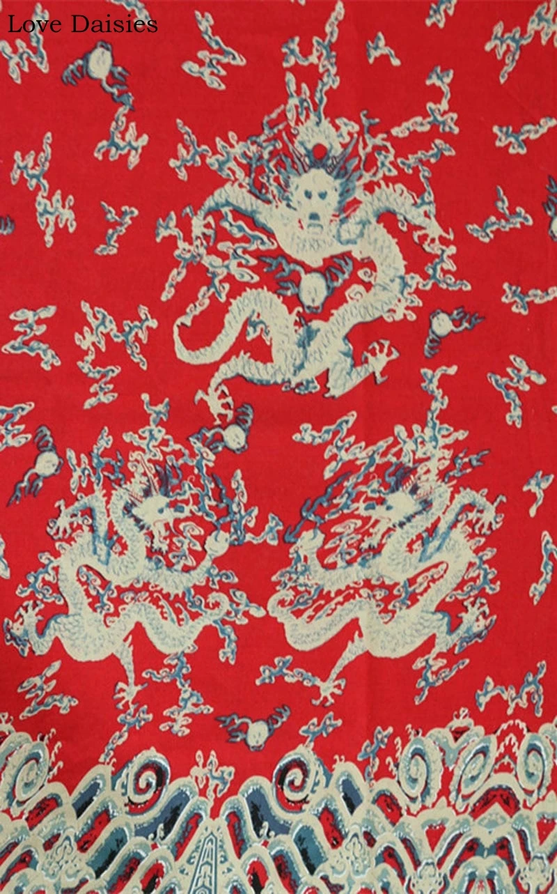 Cotton/Linen Textile RED NAVY Chinese Dragon Totem Dragon Robe Patterns Fabric for DIY Tablecloth Curtain Cushion Apparel images - 6