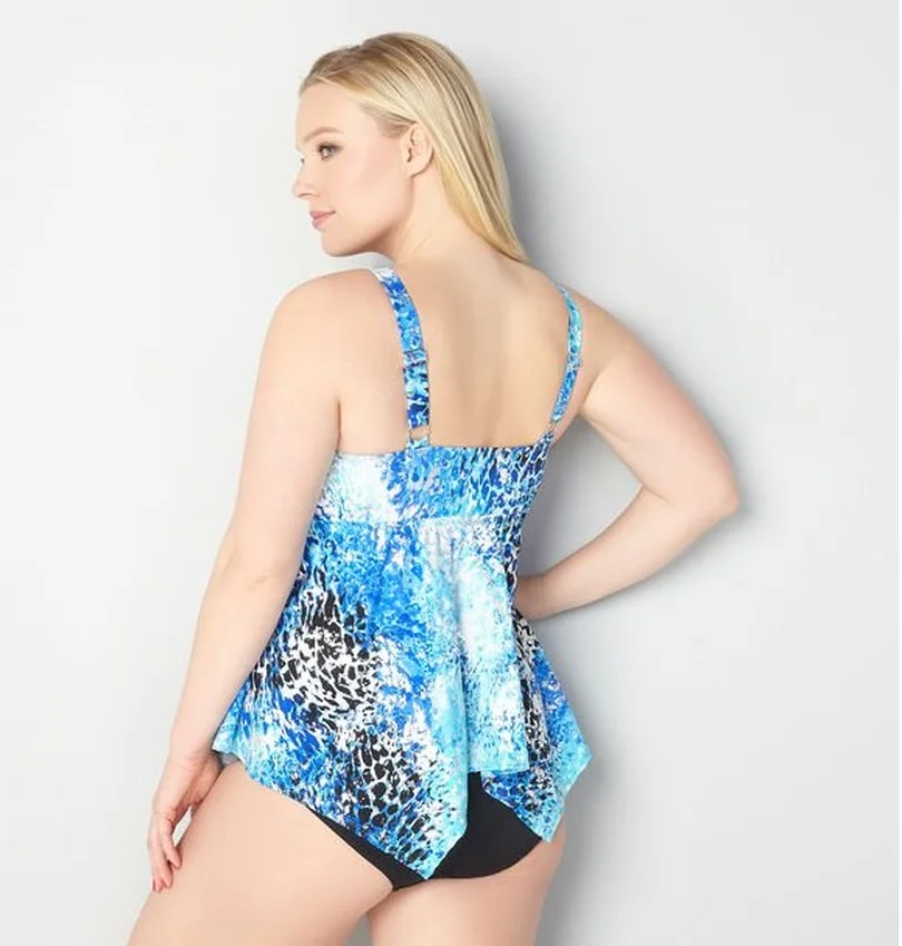 Плюс Размеры купальники купальный костюм Tankini женский синий ванный комплект