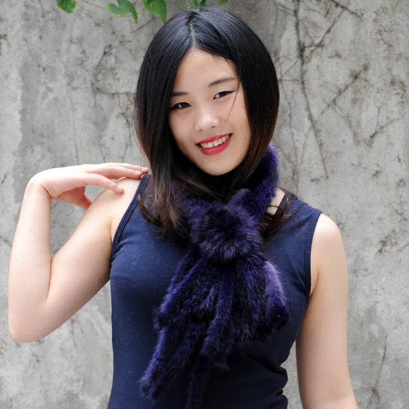 CX-S-130D Women Winter Fashion Mink Fur Scarf Stripe Girls Knitted Warm Real |