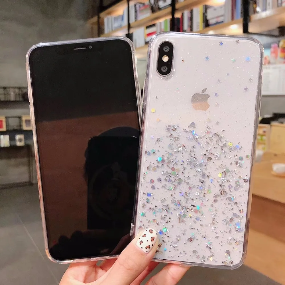 Не блестящий Блестящий блестящий чехол для iphone 11 11Pro Max 8 7 Plus 6S X XS Max XR блестящая Звезда прозрачность Мягкий чехол для телефона