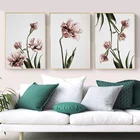 Элегантные розовые зеленые тюльпаны, ботанические Цветочные плакаты, картины на холсте, настенные картины для гостиной, спальни, украшение для дома