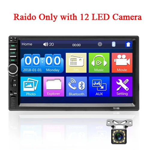 With 12 LED Camera Podofo 2din авто радио аудио стерео 7 ''HD сенсорный экран видео MP5 плеер Bluetooth радио Поддержка камеры заднего вида MirrorLink - Цвет: With 12 LED Camera