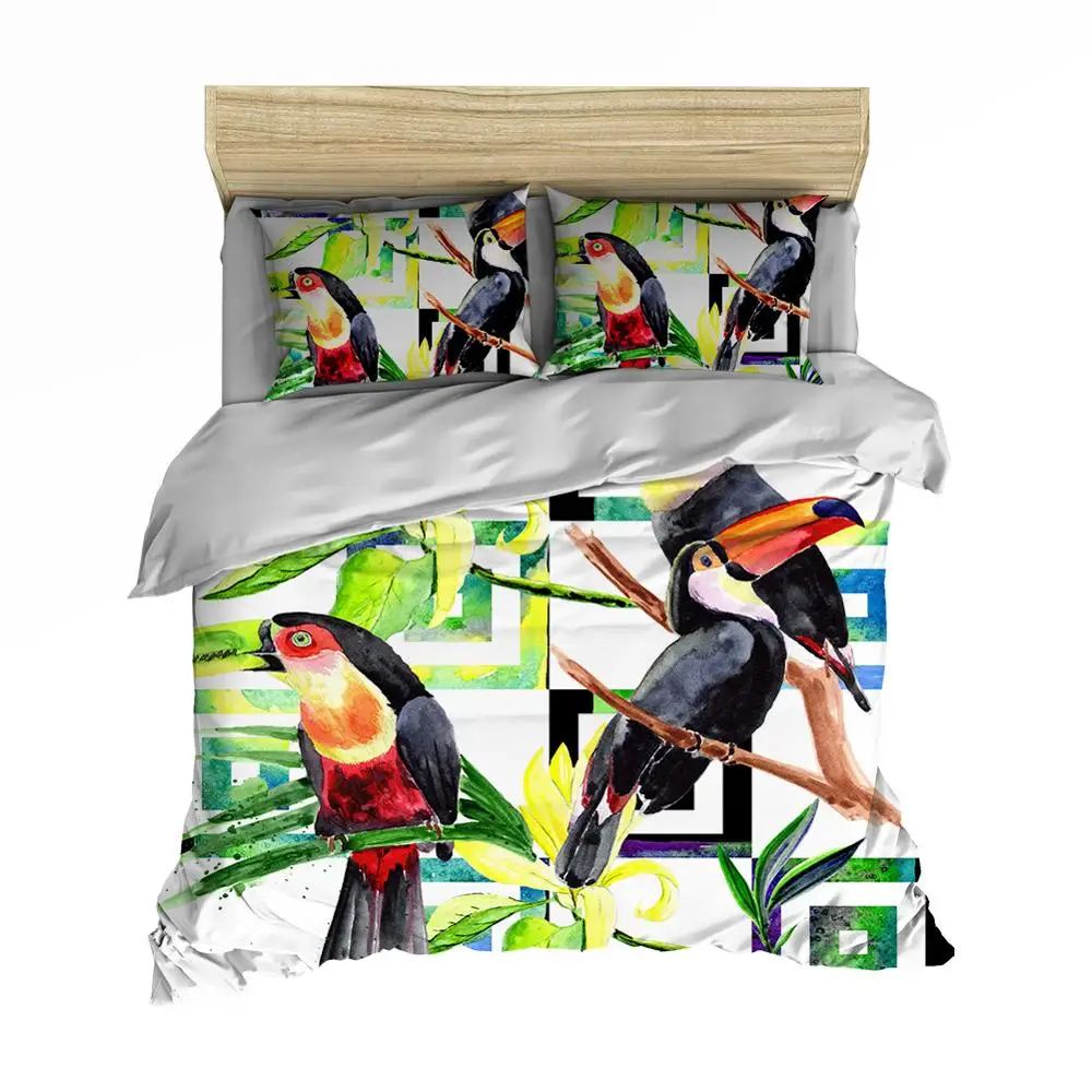 3d принт комплект постельного белья акварельный попугай бабочка медведь фламинго