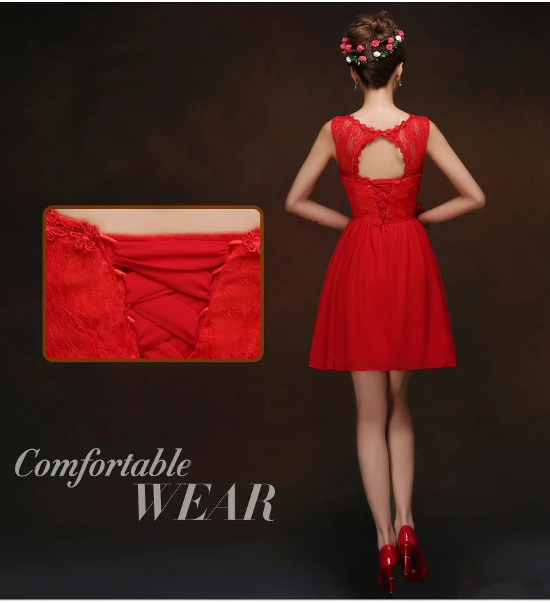 Красное короткое Кружевное элегантное вечернее шифоновое платье на одно плечо