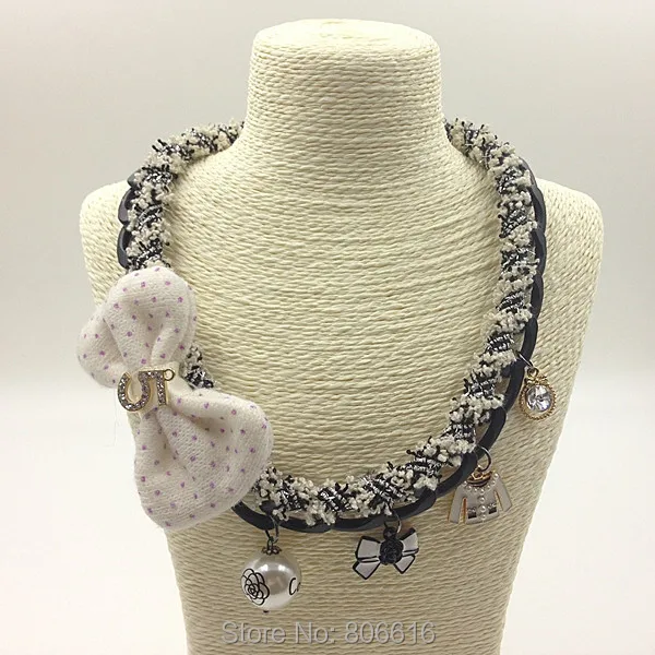 

(exclusive) New 2015 Handmade Style " two bowknots " Charm Sweater Chain Necklace Jewelry