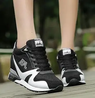Черный FeiYiTu/Новинка года; женские белые кроссовки на танкетке и высоком каблуке; женская обувь на платформе; женские кроссовки Gumshoe Basket Femme tenis feminino; размеры 34-39 - Цвет: Черный