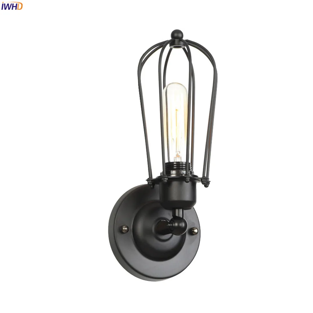 

IWHD Black Metal Loft Vintage Wall Lamp Bedroom Stair Beside Antique Retro LED Wall Light Fixtures Sconce Arandela Aplique Pared