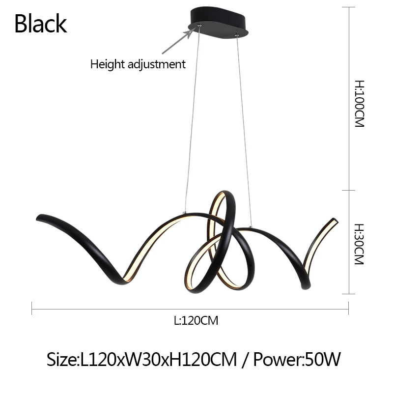 Black L120xW30CM Креативный светодиодный алюминиевый скандинавский светильник, светодиодный светильник, современная люстра для гостиной, столовой, светодиодный светильник - Цвет абажура: Black L120xW30CM