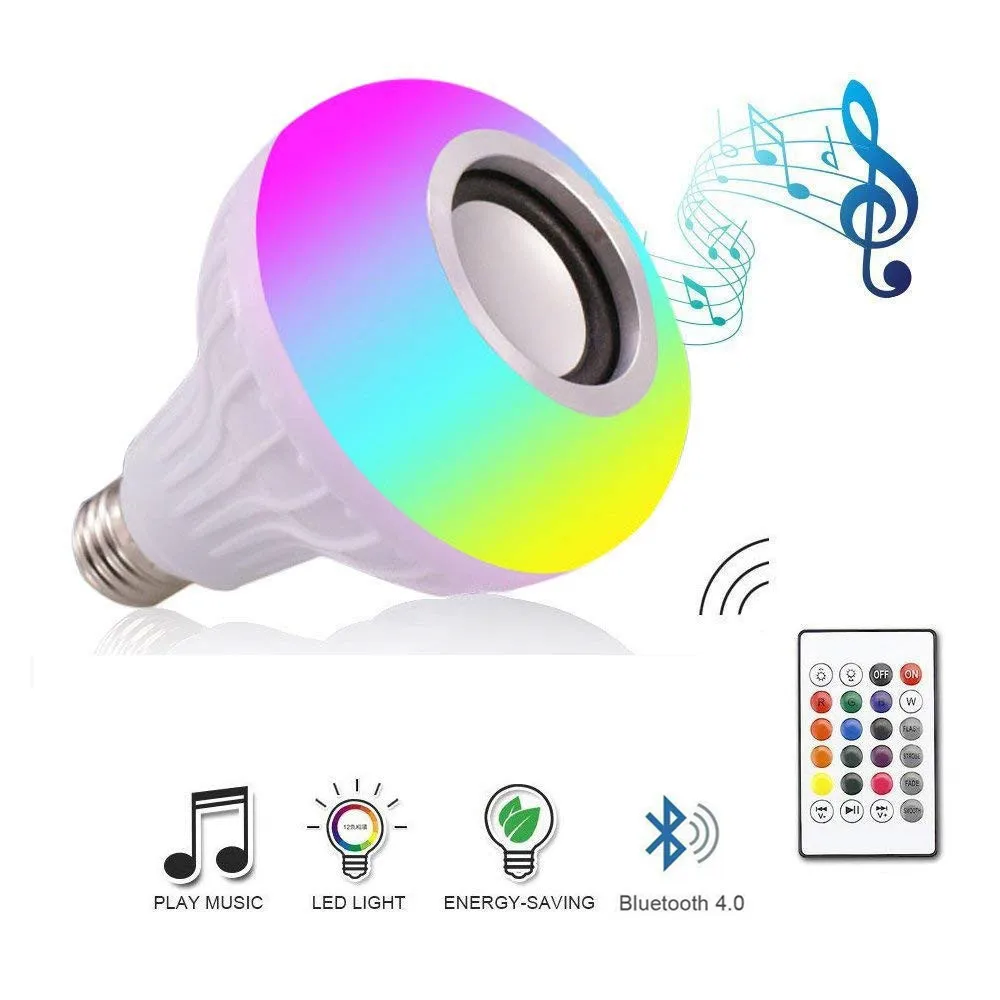 DZLST Bluetooth динамик умный светодиодный лампочка E27 RGB светильник 12 Вт Музыка Воспроизведение затемнения беспроводной светодиодный светильник с 24 клавишами дистанционного управления