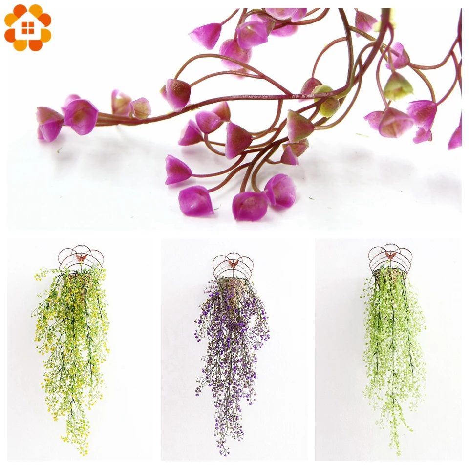 1PC DIY Green Purple Artificial Plant Plastic Rattan Hanging Wall Flower Wedding Party Fake Vine Home Decoration | Дом и сад