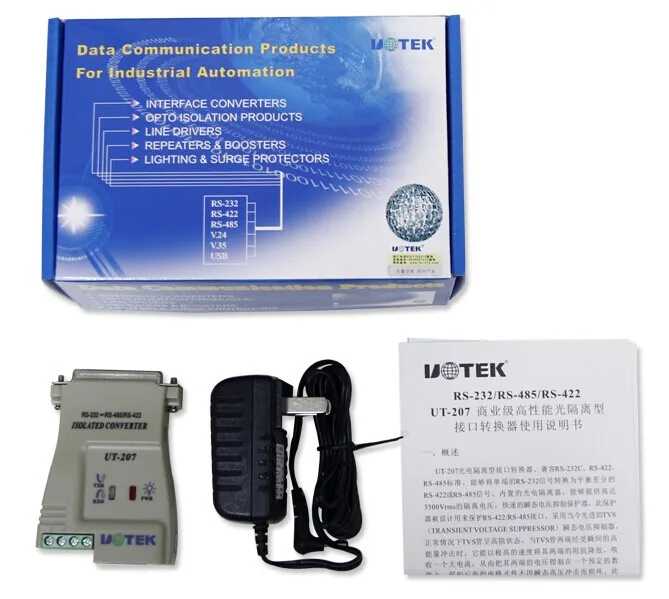 UT 207 оптический RS232 к RS485/422 конвертер DB25/Quad терминал/RJ45| |