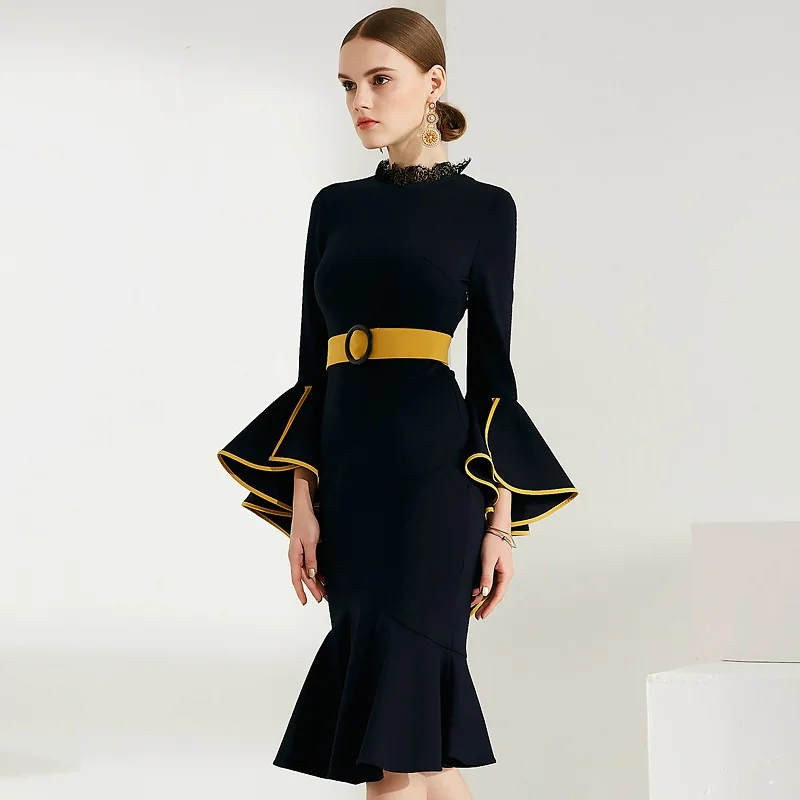 Новый Bodycon Для женщин модные платья 2018 Лето карьера нерегулярные Flare рукавом