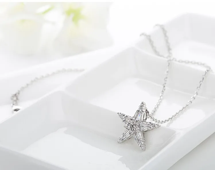 Luoteemi новые Лидер продаж Роскошные AAA Ясно CZ Crystal Star Форма кулон Цепочки и ожерелья Свадебные украшения для Для женщин кубический цирконий