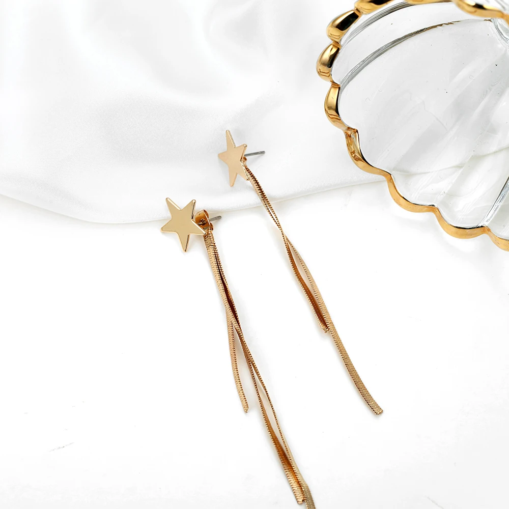 Новые модные длинные в форме капли серьги с кисточками золотого цвета