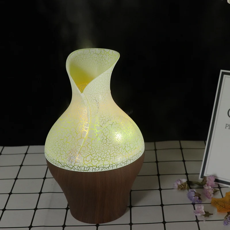 Electric Aroma Essential Oil Diffuser Ultrasonic Air Humidifier With Wood Grain 7 Color Changing Led Lights For Home Office