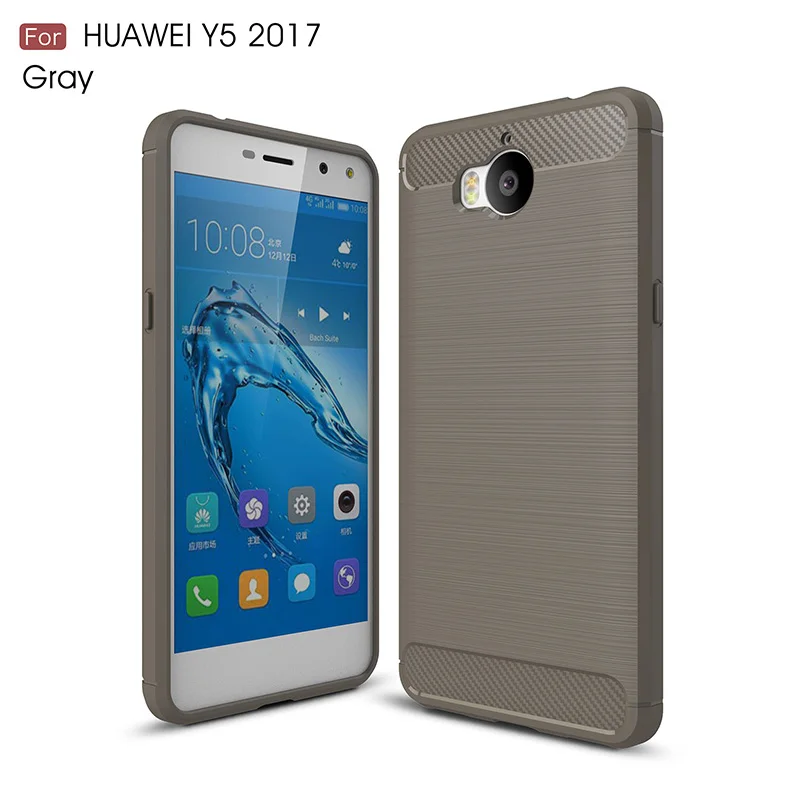 Углеродного волокна матовый Силиконовый чехол на Huawei Y5 2017 бампер случае Дело