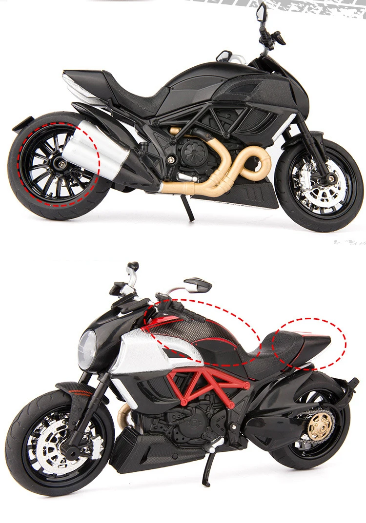 Горячая масштаб 1:12 колеса металлическая модель Италия Ducati diavel литья под давлением мотоцикл Вытяните назад сплав игрушки с светильник