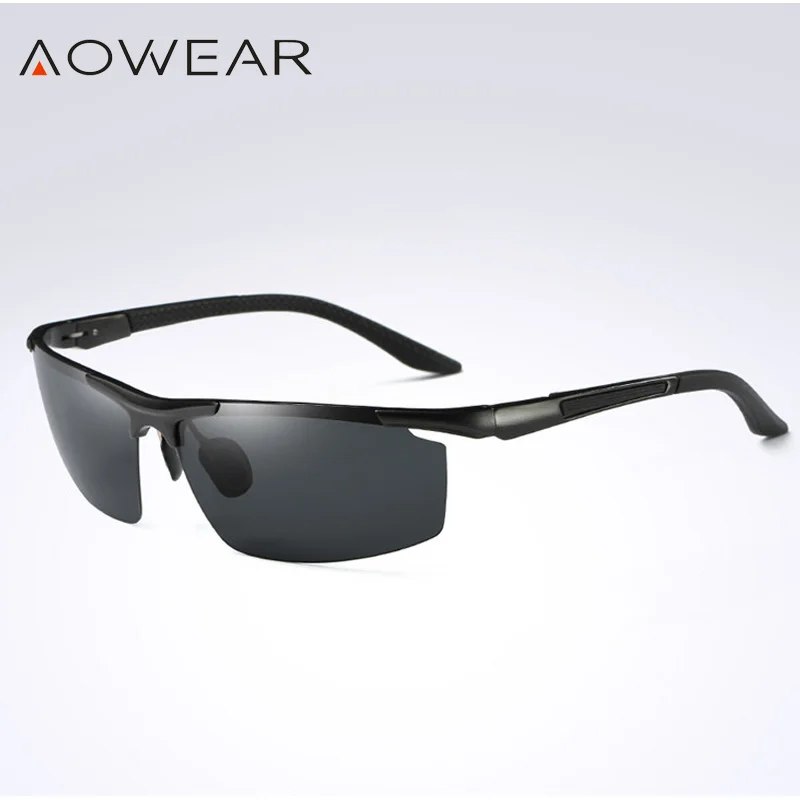 AOWEAR, Роскошные, алюминиево-магниевые солнцезащитные очки, мужские, поляризационные, для спорта, ночного, желтого цвета, для вождения, зеркальные, солнцезащитные очки для мужчин, аксессуары A51