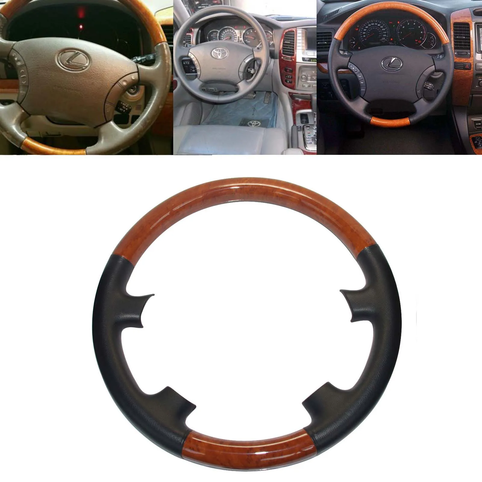 Кожаный чехол для руля из коричневого дерева 2003-2007 Toyota Land Cruiser FJ100 4700 Prado FJ120 Lexus LX470