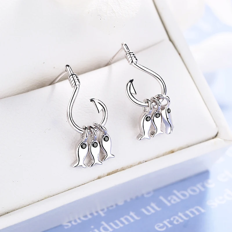 Buy Lovely 3 Tiny Fishes Pendant Earrings Fashion Korean Style Exquisite Tassel Female Jewelry Gift for Women Girls on