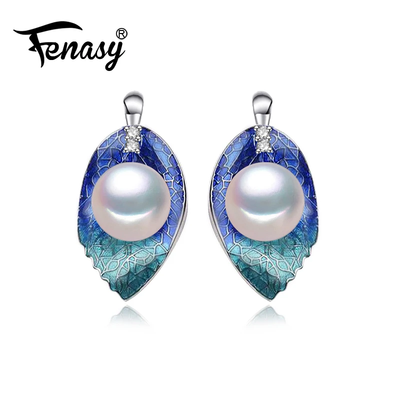 

FENASY Pearl Jewelry earrings, natural Pearl leaf flower earrings women wedding jewelry love fashion party earrings jewelry box