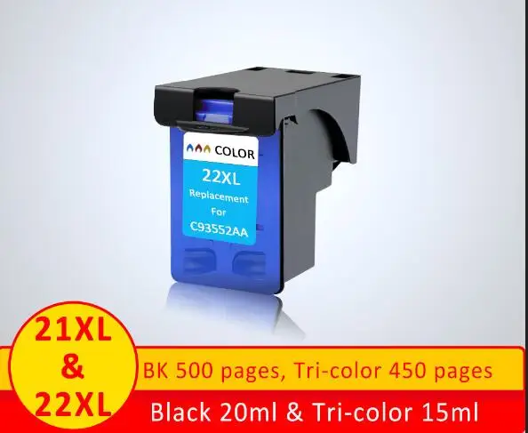 Tri color 1PC XiangYu 2Pcs/set 21xl 22xl Refilled ink cartridge replacement For hp 21 22 compatible For HP Deskjet f4180 f2180 3930 3940 D1311 - Color: Tri color 1PC