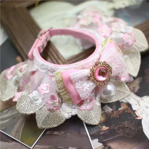 Шейный аксессуар для домашних животных ручной работы, галстук для собак, слюнявчик, воротник, нагрудник, кружевной шарф для кошек, ожерелье с бантом, галстук-бабочка, ювелирные изделия