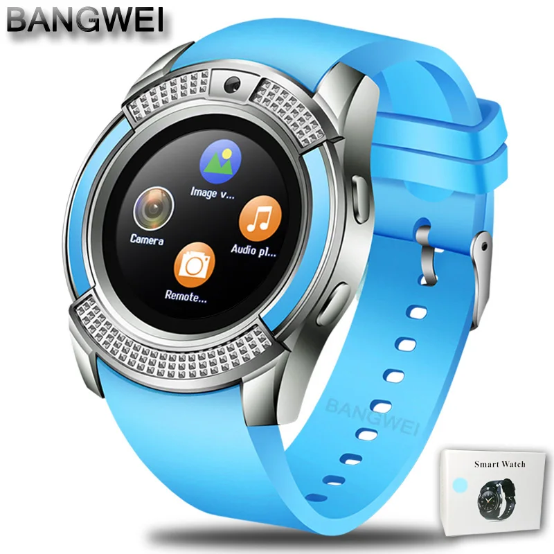 Мужские и женские Смарт-часы, наручные часы BANGWEI с поддержкой камеры, Bluetooth, SIM, TF карта, умные часы для Ios, Android, телефон, пара часов - Цвет: Blue