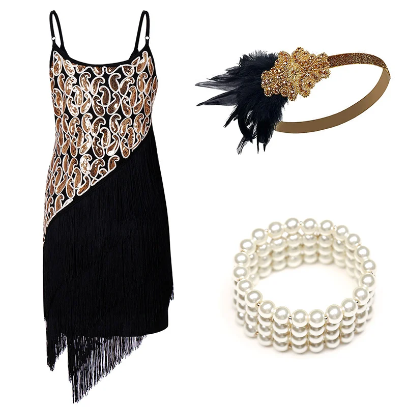 A 1920s Flapper платье Great Gatsby вечерние платья с блестками и бахромой - Цвет: A