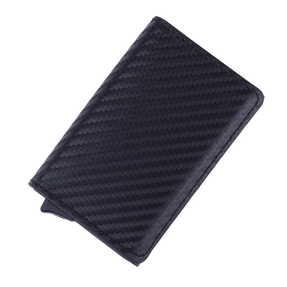 Black-carbon Алюминиевый кошелёк с задним карманом ID карты держатель RFID Блокировка мини тонкий металлический кошелек автоматический всплывающий кредитный Кошелек для монет, карт - Цвет: Black-carbon