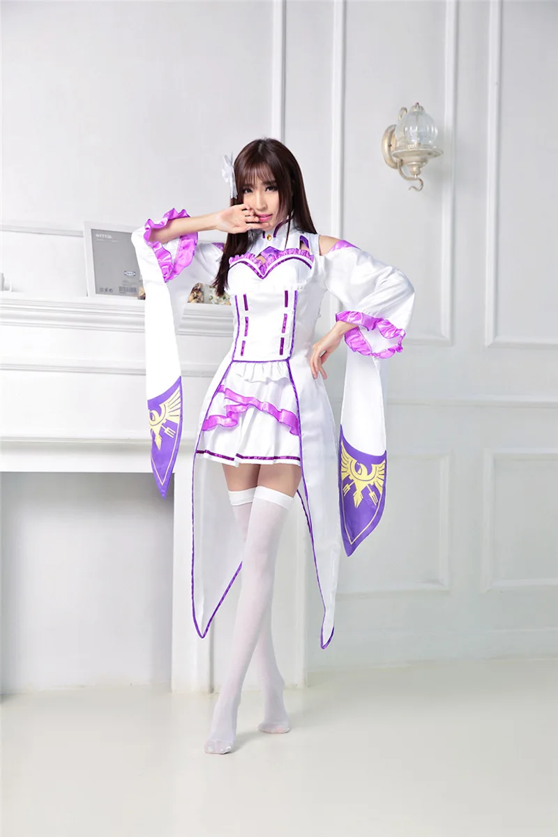 Женский костюм для косплея Re:Zero kara Hajimeru Isekai Seikatsu Emilia маскарадный + головной убор