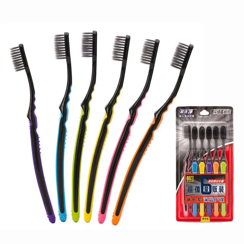 6 шт./лот мягкая щетина Бамбуковая зубная щетка из древесного угля для полости рта