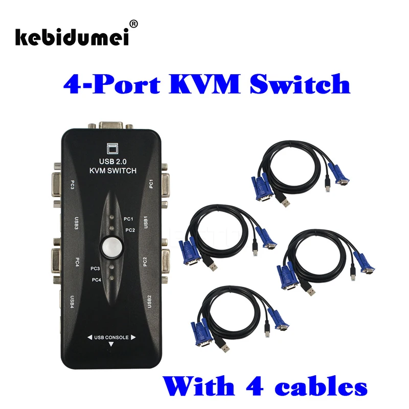1 комплект 4 порта USB 2 0 KVM VGA SVGA адаптер концентратор + кабеля (1 партия = 5 шт. Swith