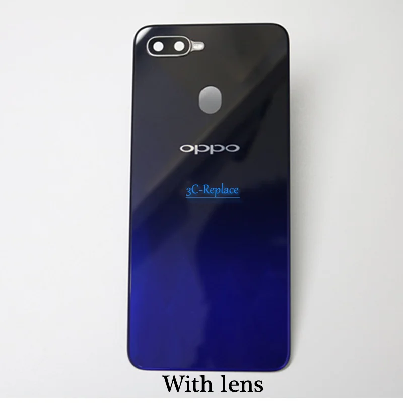 Высокое качество фиолетовый/красный/синий/черный 6,3 дюймов для Oppo F9/Oppo F9 Pro задняя крышка батарейного отсека Дверь Корпус Задняя стеклянная часть - Цвет: Blue With lens