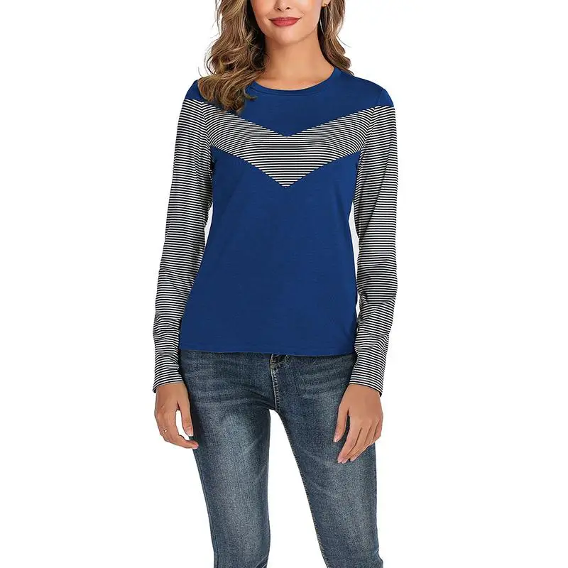 

Женская Осенняя футболка с длинными рукавами, разноцветный лоскутный пуловер с круглым вырезом, модель SJ3579C