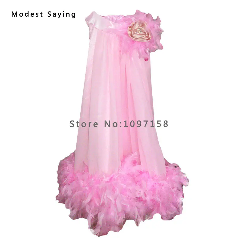 Милое розовое платье с перьями и цветами для девочек 2017 г. Платье До Колена