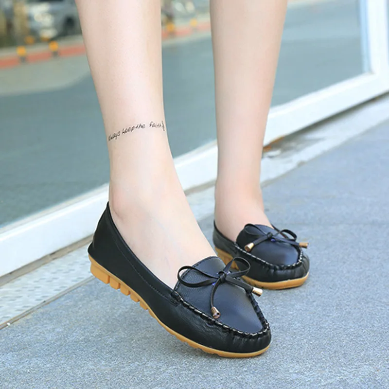 Leisure Round Toe Shallow Women Slip-On Flats Butterfly-knot Solid Loafer Shoes Casual Spring Autumm | Обувь