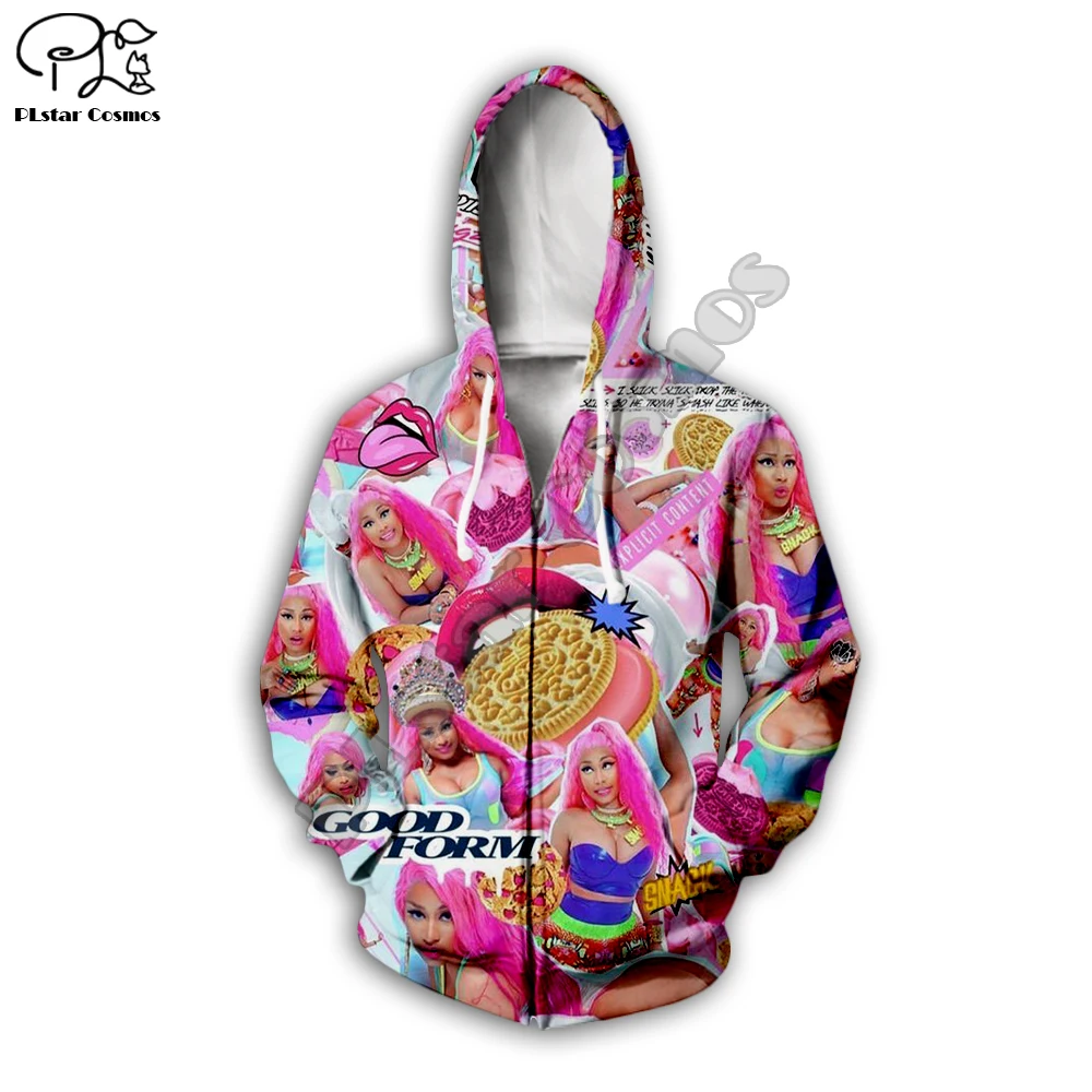 

Sexy lady pink Nicki Minaj Hip-Hop singer 3d Hoodies Women/Men casual Cool Long Sleeve Sweatshirt zipper harajuku fashion Hooded
