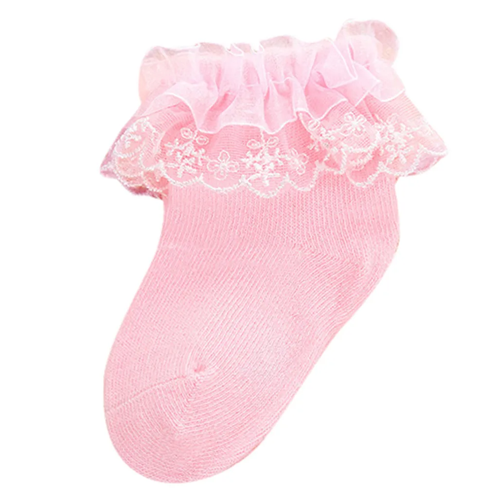 Pink MUQGEW/Высококачественные мягкие теплые удобные кружевные милые хлопковые носки принцессы для маленьких девочек; короткие носки; однотонные милые подарки - Цвет: Pink