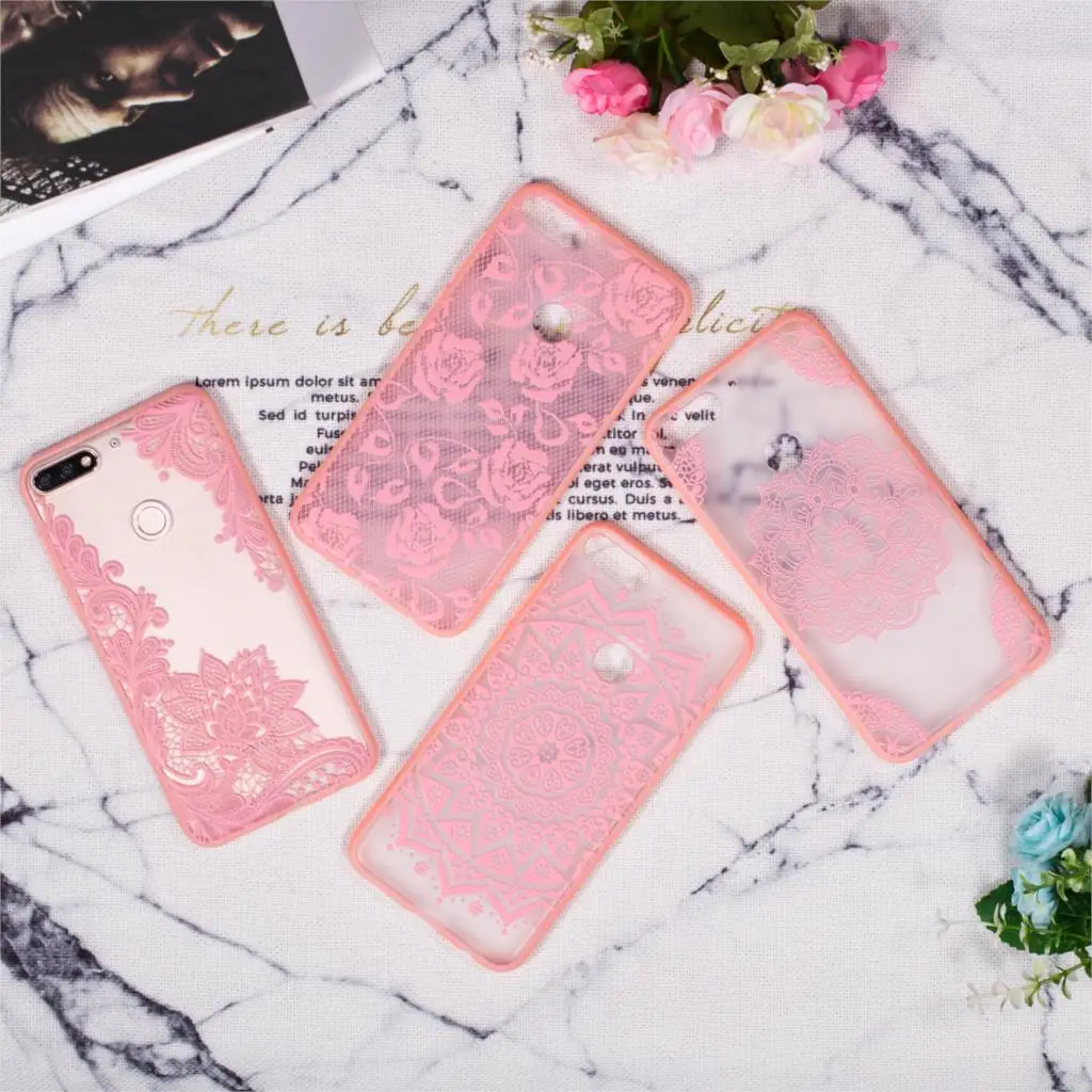 Cover Huawei Honor 7C Case On 5.99&quot 3D Relief Pink Flower TPU + PC Back For Y7 Prime 2018 Women |