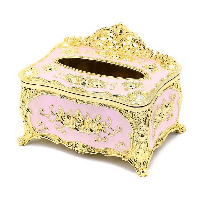 B Golden pink Элегантный Золотой Шикарный чехол-держатель для салфеток, украшение отеля, европейский стиль, ретро, картонная коробка, креативная Бытовая Водонепроницаемая коробка для салфеток - Цвет: B Golden pink