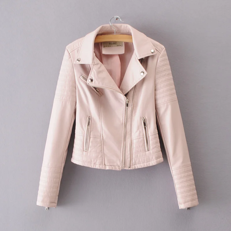 1828 Pink Новинка, модные женские мягкие Мотоциклетные Куртки из искусственной кожи, женские осенне-зимние байкерские уличные куртки с длинным рукавом черного и розового цвета - Цвет: 1828 Pink