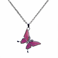 juchao fashion temperature control color change butterfly pendant necklace stainless steel chain necklaces for women