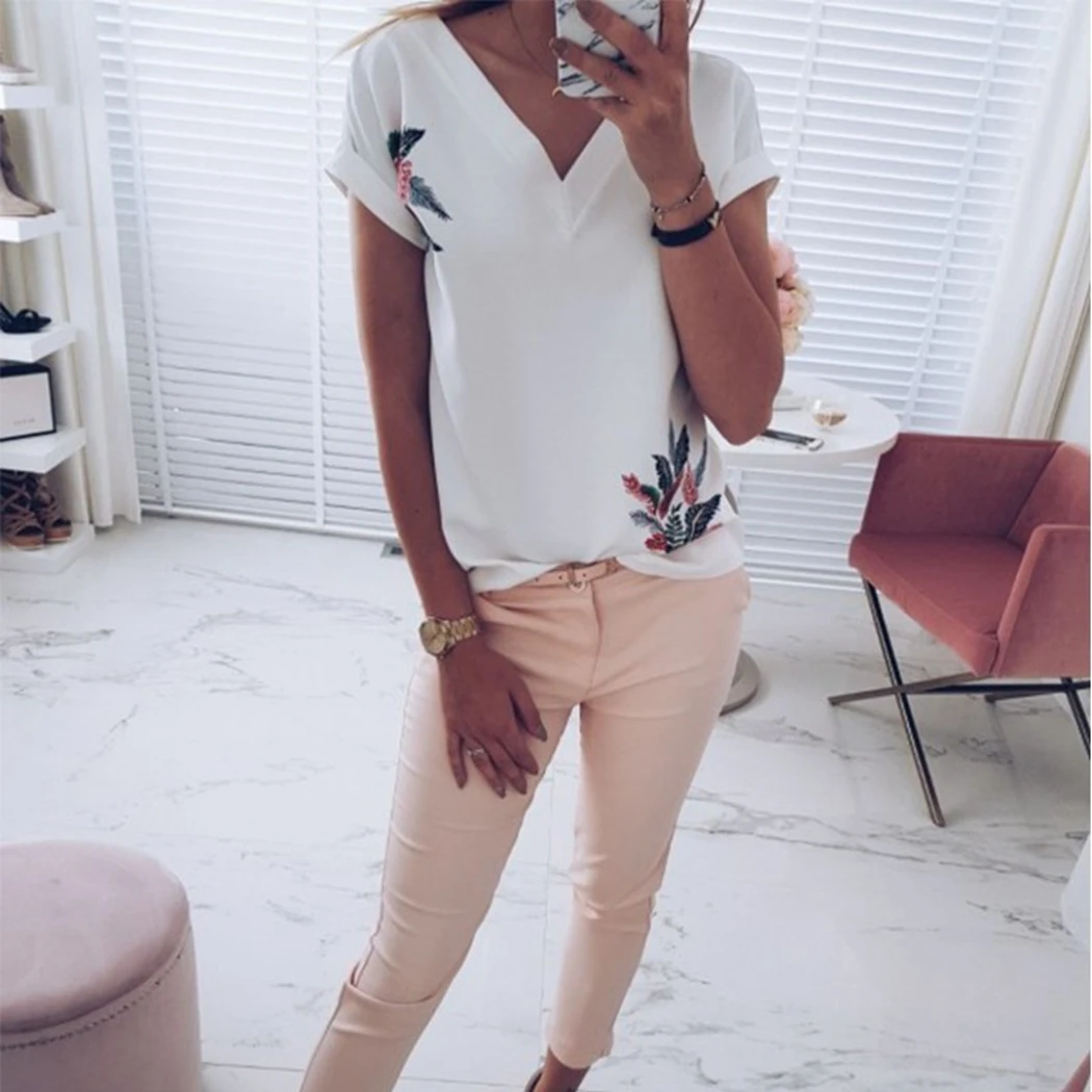 2019 летние топы с v-образным вырезом и коротким рукавом повседневные женские